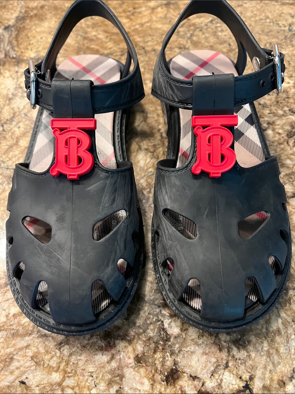 Burberry Black Kids Sandals with Red TB Emblem
